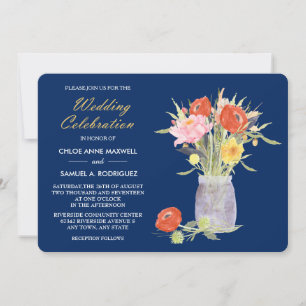 Invitation Floral Mason Jar sur Mariage bleu marine