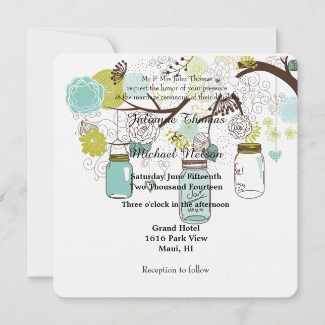 Invitation Floral Mason Jars Mariage (Devant)