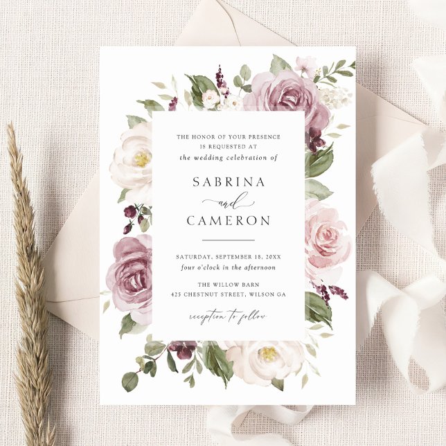 Invitation Floral Mauve Blush Green Blanc Elégant Mariage (Créateur téléchargé)