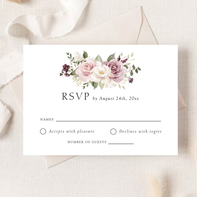 Invitation Floral Mauve Blush Greenery Mariage blanc RSVP (Créateur téléchargé)