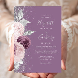 Invitation Floral Mauve Blush Silver Parties scintillant Mari