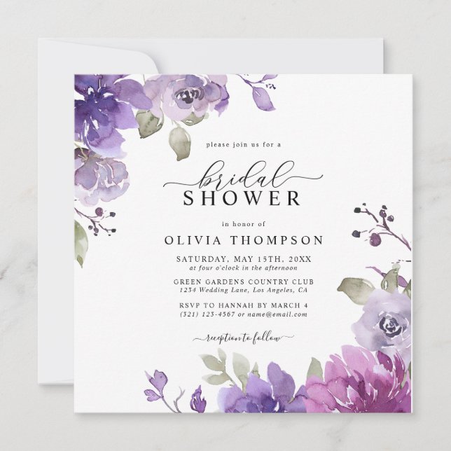 Invitation Floral mauve Lilac Dusty Fête des mariées Inv (Devant)