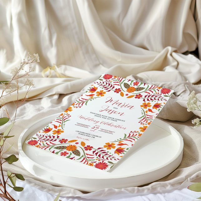 Invitation Floral mexicain Boda Fiesta Mariage coloré (Mexican Floral Boda Fiesta Colorful Wedding Invitation)