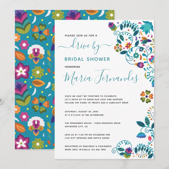 Invitation Floral Mexicain Conduite Par Fête des mariées (Devant / Derrière)