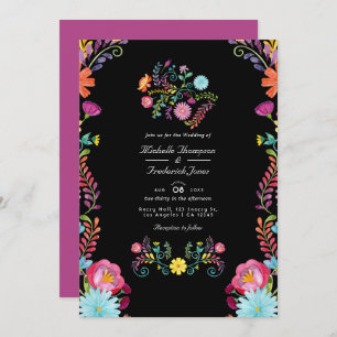 Invitation Floral mexicain Fiesta QR Code RSVP Mariage