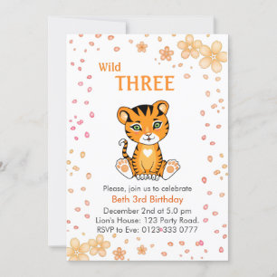 Invitation Floral mignon Wild Three Tiger 3e anniversaire
