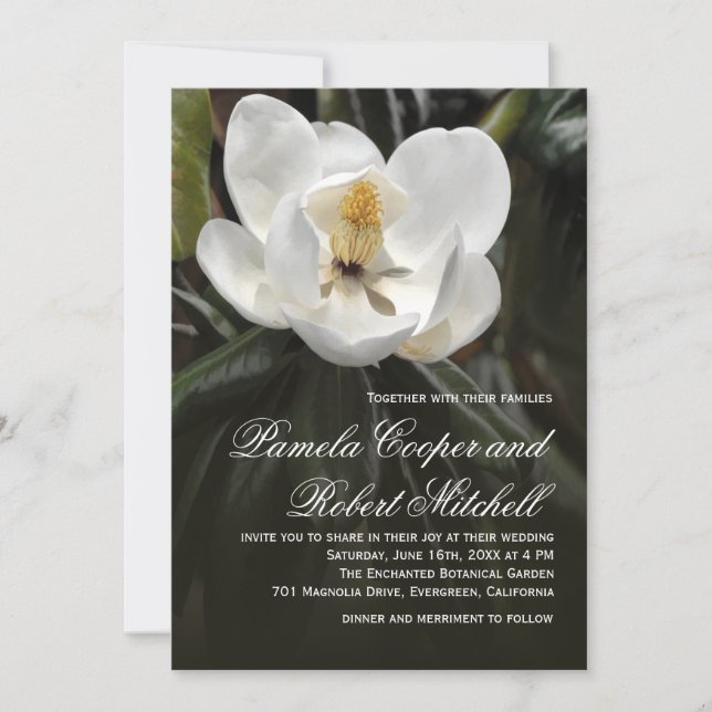 Invitation Floral moderne de Magnolia blanc (Devant)