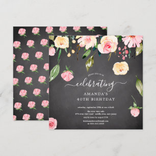 Invitation Floral moderne Drop Peonies roses Anniversaire Fêt