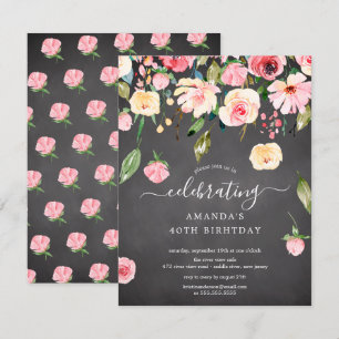 Invitation Floral moderne Drop Peonies roses Anniversaire Fêt
