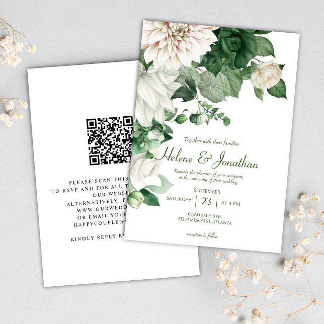 Invitation Floral moderne Emerald Green Mariage élégant (Modern Floral Emerald Green Elegant Wedding Invitation)
