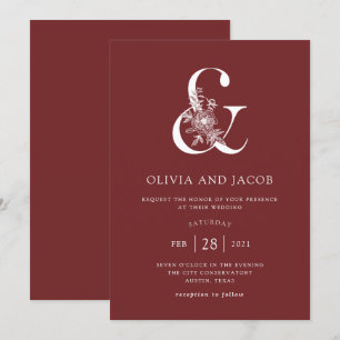 Invitation Floral moderne   Mariage de Burgundy Ampersand