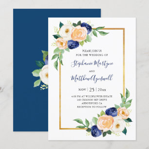 Invitation Floral moderne Mariage de corail bleu