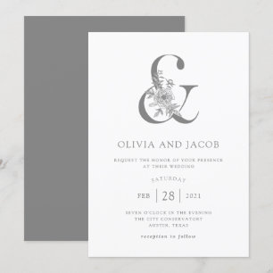 Invitation Floral moderne   Mariage gris et blanc