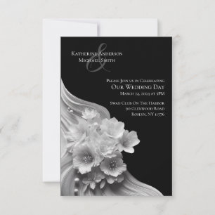 Invitation Floral moderne noir et blanc Mariage -