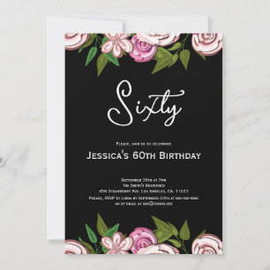 Invitation Floral moderne rose noir 60e anniversaire