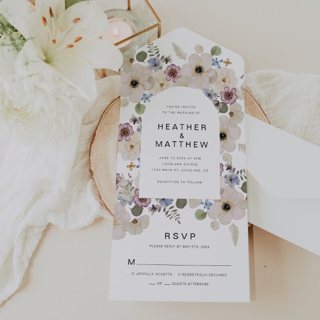 Invitation Floral moderne tout en un mariage (Modern Watercolor Floral All in One Wedding Invite by Painted Paperie
)
