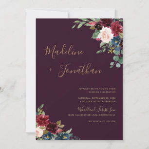Invitation Floral Moody Amethyst Plum Jewel Mariage