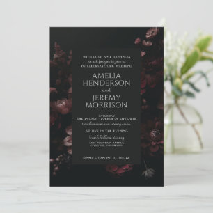 Invitation Floral Moody Bourgogne avec code QR