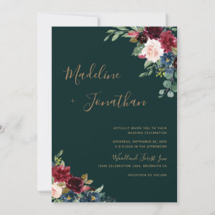 Invitation Floral Moody Emerald Green Jewel Mariage