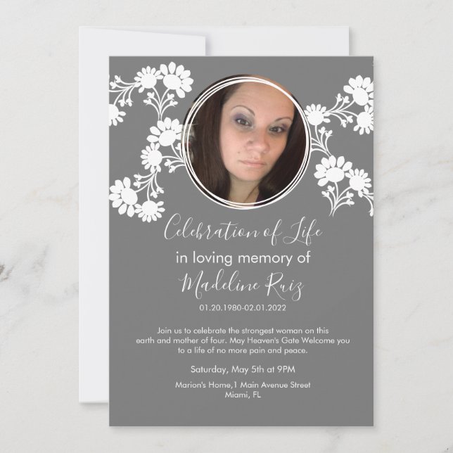 Invitation Floral Motif Célébration de la vie Photo Invitatio (Devant)