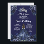 Invitation Floral Navy Blue Princess Silver Mis Quince<br><div class="desc">Elégante Marine Princesse Floral Silver Mis Quince Invitation Quinceañera,  Mis Quince 15 Anos,  16e Anniversaire Papillon.</div>