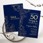 Invitation Floral Navy Gold Surprise 50e anniversaire<br><div class="desc">Floral marine bleu et or surprise 50ème anniversaire invitation fête. Design moderne minimaliste avec accents botaniques et police de script de typographie. Carte invitation florale simple parfaite pour une célébration anniversaire surprise femme élégante. Peut être customisé à n'importe quel âge.</div>