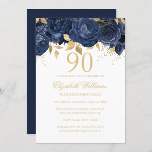 Invitation Floral Navy Rose d'or 90e anniversaire