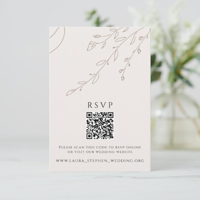 Invitation Floral Neutral RSVP Online QR Code Mariage site (Debout devant)