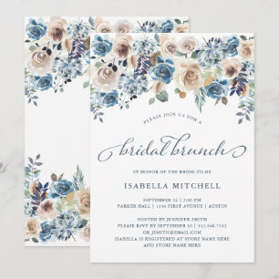 Invitation Floral neutre et bleu   Brunch nuptial