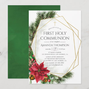 Invitation Floral Noël Géométrique Première Communion Sainte
