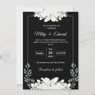 Invitation Floral noir avec Lily blanche