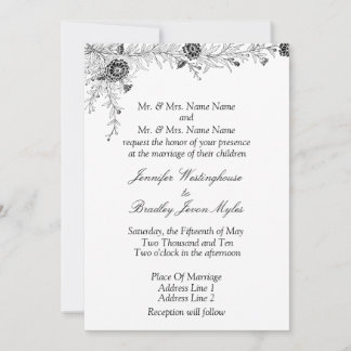 Invitation Floral noir blanc