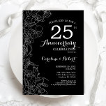 Invitation Floral noir blanc 25e anniversaire<br><div class="desc">Invitation de la fête du 25e anniversaire du Mariage de Black White Floral. Design moderne minimaliste avec accents de dessin botanique et police de script de typographie. Une carte invitation élégante, parfaite pour une célébration élégante. Peut être customisé à n'importe quelle année de mariage. Invitations Zazzle imprimées ou téléchargement instantané...</div>