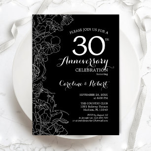 Invitation Floral noir blanc 30e anniversaire