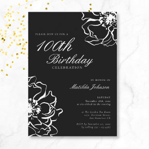 Invitation Floral noir et blanc 100e anniversaire