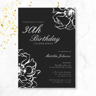 Invitation Floral noir et blanc 30e anniversaire