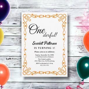 Invitation Floral noir et blanc minimaliste 1er anniversaire