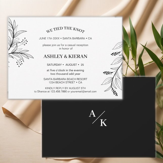 Invitation Floral noir et blanc Nous avons lié la réception d (Créateur téléchargé)