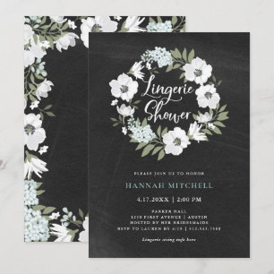 Invitation Floral noir et blanc rustique Douche Lingerie
