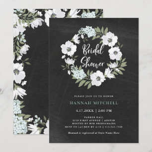 Invitation Floral noir et blanc rustique Fête des mariées