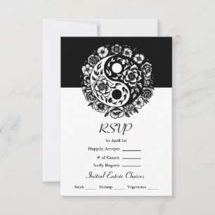 Invitation Floral noir et blanc Yin Yang Mariage RSVP