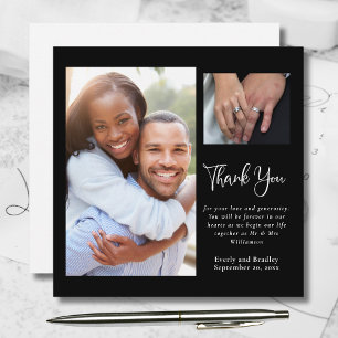 Invitation Floral noir foncé blanc élégant Merci de mariage