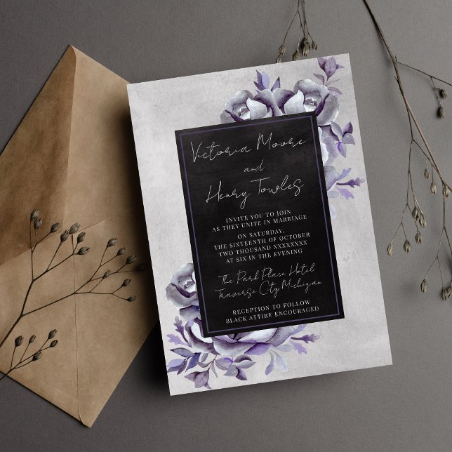 Invitation Floral noir gothique pourpre Moody Mariage (Créateur téléchargé)