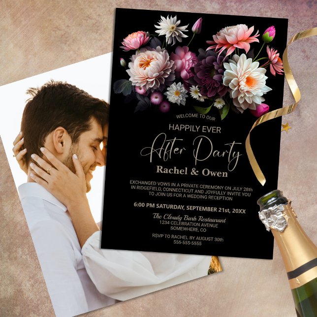 Invitation Floral Noir Heureusement Jamais Après La Réception (Créateur téléchargé)