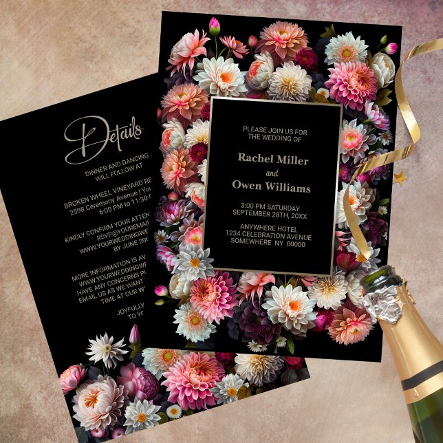 Invitation Floral noir tout en un Mariage (Créateur téléchargé)