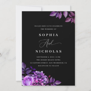Invitation Floral noir & violet - Élégant Mariage gothique