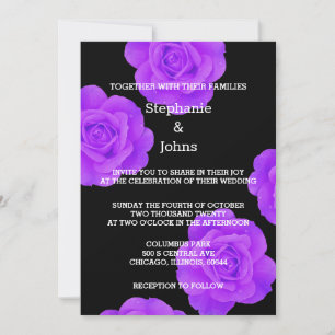 Invitation Floral noir violet moderne Mariage Boho élégant