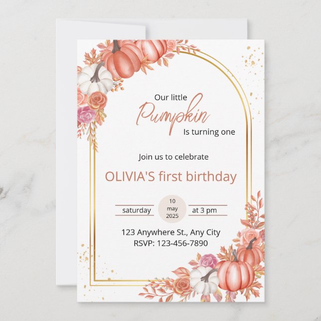 Invitation Floral Notre Petit Citrouille Premier Anniversaire