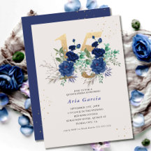 Floral Numéro 15 Royal Blue et Gold Quinceanera