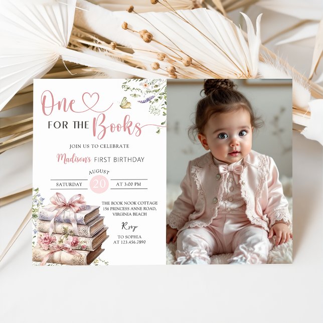Invitation Floral One for the Books First Birthday Photo (Créateur téléchargé)